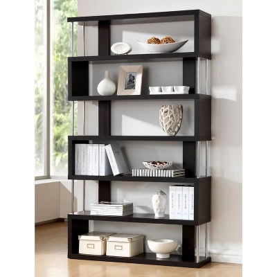 75.5" Barnes Six Shelf Modern Bookshelf Dark Brown - Baxton Studio - Image 3