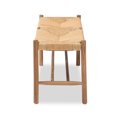 Saura Oak Wood Hemp Dining Bench Brown - Baxton Studio - Image 4