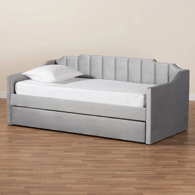 Lennon Velvet Fabric Upholstered Daybed With Trundle - Baxton Studio - Image 8