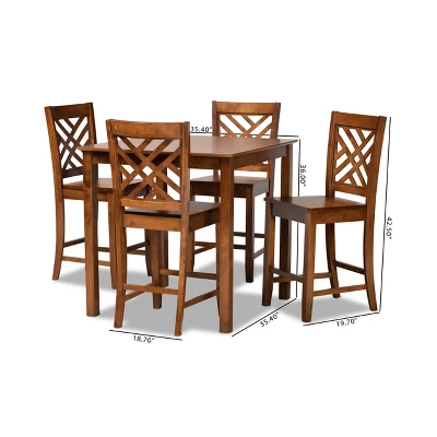 5pc Caron Wood Pub Dining Set Walnut Brown - Baxton Studio - Image 8