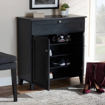 Shelf Wood Shoe Storage Cabinet With Drawer Coolidge Finished Dark Gray - Baxton Studio - Image 7