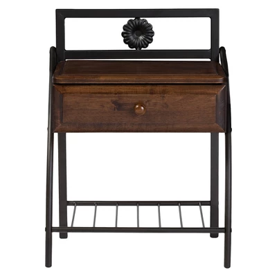Jevenci Vintage Antique Dark Bronze Metal And Wood 1-Drawer Nightstand - Walnut - Baxton Studio
