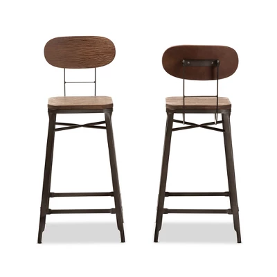 Set Of 2 Varek Bamboo And Rust Finished Steel Stackable Counter Height Barstools Brown - Baxton Studio - Image 6