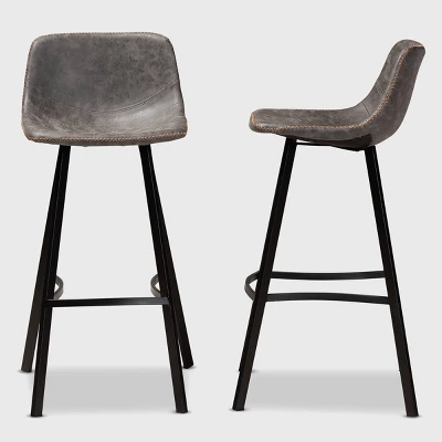Set Of 2 Tani Faux Leather Upholstered Metal Barstools Gray/Black - Baxton Studio - Image 2