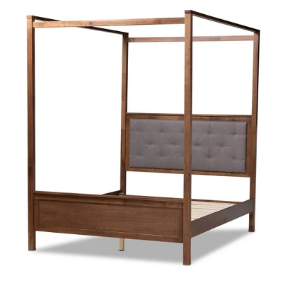 Natasha Fabric Upholstered Wood Platform Canopy Bed Gray/Walnut Brown - Baxton Studio - Image 7