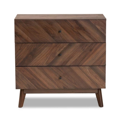 Hartman Wood 3 Drawer Storage Chest Walnut Brown - Baxton Studio - Image 2