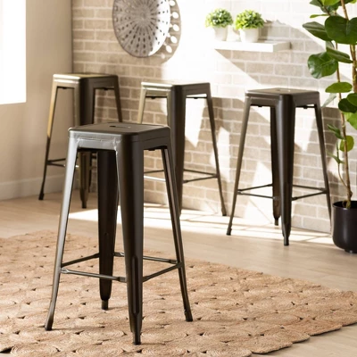 4pc Horton Gunmetal Metal Stackable Barstool Set Gun Metal - Baxton Studio - Image 5