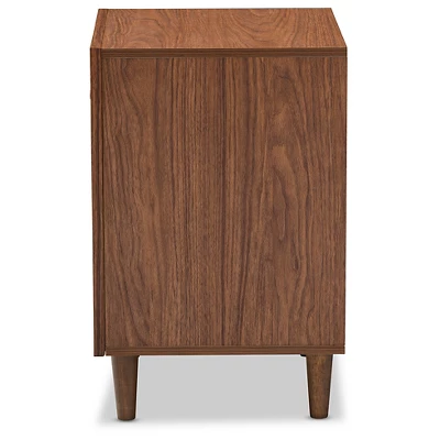 Harlow Mid-Century Modern Scandinavian Style Wood 1-Drawer And 1-Door Nightstand - White And Walnut - Baxton Studio - Image 2