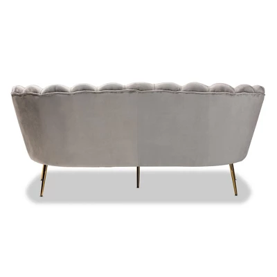 Genia Velvet Fabric Upholstered And Metal Sofa Gray/Gold - Baxton Studio - Image 6