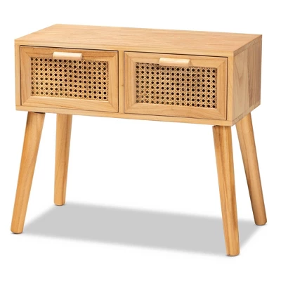 Falan Wood With Rattan 2 Drawer Console Table Oak Brown - Baxton Studio - Image 2