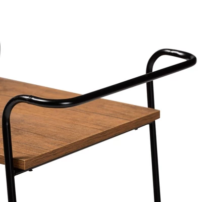 Small Bernard Rustic Industrial Metal And Wood 3 Tier Mobile Wine Bar Cart Black/Walnut - Baxton Studio - Image 6