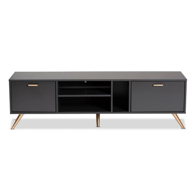 Kelson Wood TV Stand For TVs Up To 55" Dark Gray/Gold - Baxton Studio