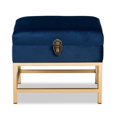 Aliana Fabric And Metal Ottoman Navy Blue/Gold - Baxton Studio - Image 2