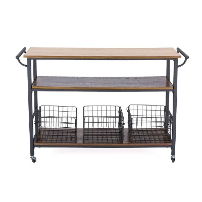 Lancashire Wood & Metal Kitchen Cart Brown - Baxton Studio - Image 3