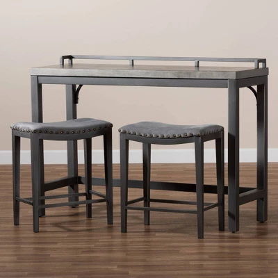 3pc Noll Upholstered Metal Counter Height Dining Set Gray - Baxton Studio - Image 6