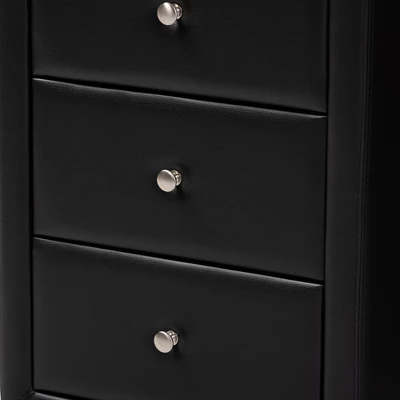 Tessa Faux Leather Upholstered 3 Drawer Nightstand Black - Baxton Studio - Image 3