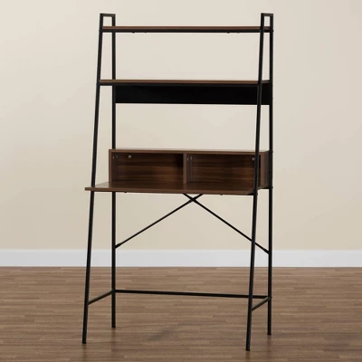 Palmira Wood And Metal Desk With Shelves Walnut Brown/Black - Baxton Studio - Image 6