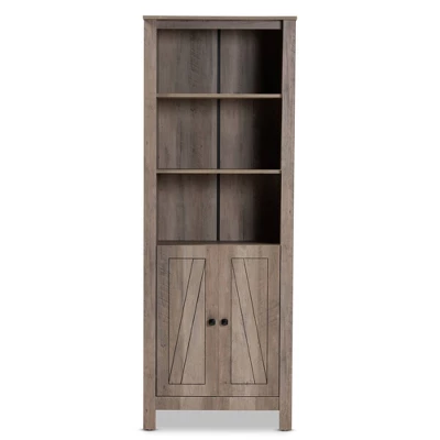 75.4" Derek Wood 2 Door Bookcase Oak - Baxton Studio - Image 2