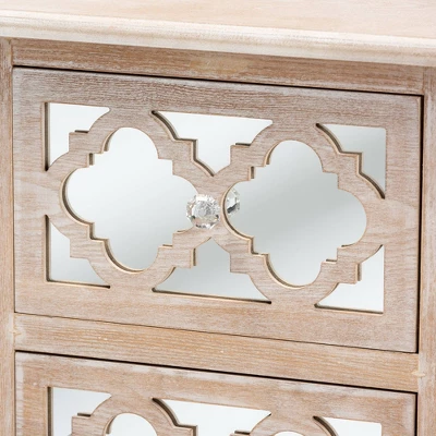 Celia Wood And Mirror 2 Drawer Quatrefoil Nightstand Natural - Baxton Studio - Image 4