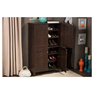 Winda Modern And Contemporary 4-Door Wooden Entryway Shoes Storage Cabinet - Dark Brown - Baxton Studio - Image 7