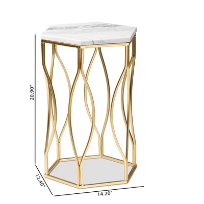 Kalena Metal End Table With Marble Tabletop Gold - Baxton Studio - Image 7