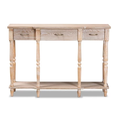 Hallan Wood 3 Drawer Console Table Oak Brown - Baxton Studio - Image 2