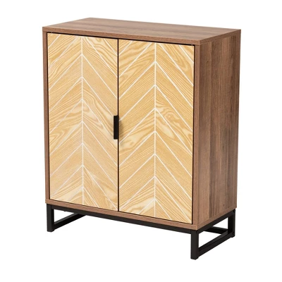Josephine Two-Tone Wood And Metal 2 Door Storage Cabinet Walnut Brown/White/Black - Baxton Studio