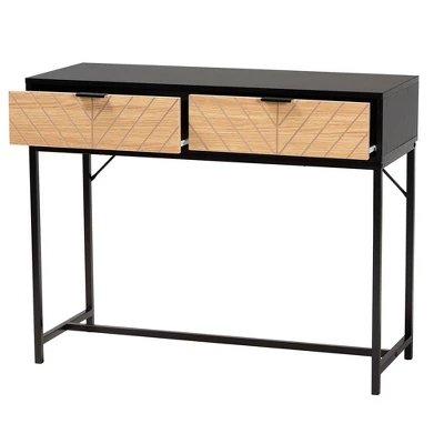 Jacinth Two-Tone Wood And Metal 2 Drawer Console Table Black/Natural Brown - Baxton Studio - Image 2