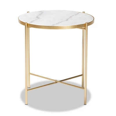 Maddock Metal End Table With Marble Tabletop White/Gold - Baxton Studio
