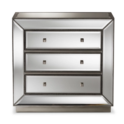 Edeline Hollywood Regency Glamour Style Mirrored 3 Drawer Chest Baxton Studio - Image 2
