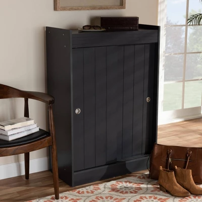 2 Door Leone Finished Wood Entryway Shoe Storage Cabinet Black - Baxton Studio - Image 2