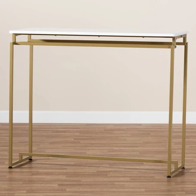 Renzo Metal Console Table With Faux Marble Tabletop White/Gold - Baxton Studio - Image 6