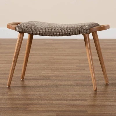 Banner Fabric Upholstered And Wood Accent Bench - Light Brown/Oak Brown - Baxton Studio - Image 9