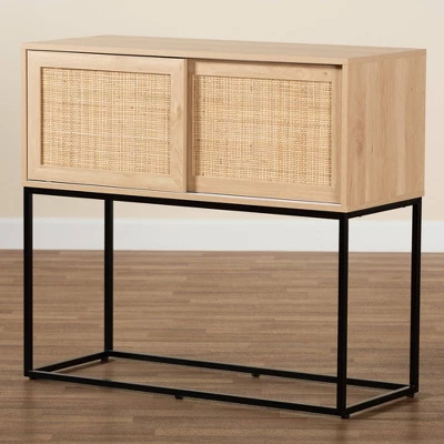 Amelia Wood Rattan Sideboard Buffet Dining Cabinet Natural Brown/Black - Baxton Studio - Image 8