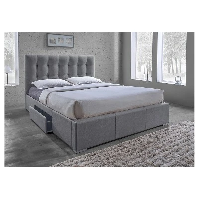 Sarter Contemporary Grid-Tufted Fabric Upholstered Storage Bed With 2-drawer - Gray (King) - Baxton Studio