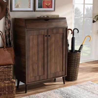 Cormier Walnut Finished 2 Door Wood Entryway Shoe Storage Cabinet Brown - Baxton Studio