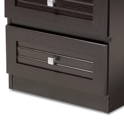 Carine Modern And Contemporary Finished 2 Drawer Nightstand Dark Brown - Baxton Studio - Image 4