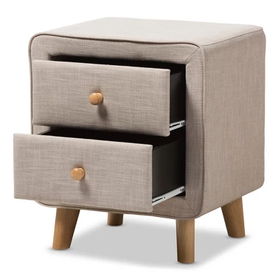 Jonesy Mid - Century Linen Upholstered 2 - Drawer Nightstand - Buff Beige - Baxton Studio - Image 3