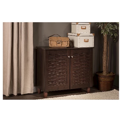 Winda Modern And Contemporary 2-Door Wooden Entryway Shoes Storage Cabinet - Dark Brown - Baxton Studio - Image 4