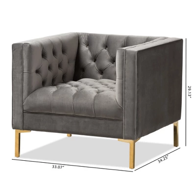 Zanetta Luxe And Glamour Velvet Upholstered Gold Finished Lounge Chair - Baxton Studio - Image 8