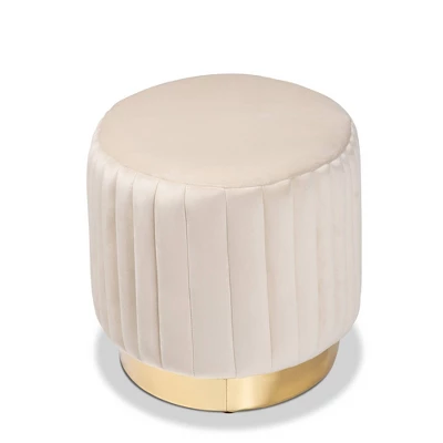 Kirana Velvet Upholstered And PU Leather Ottoman Gold - Baxton Studio - Image 2