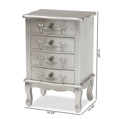 Callen Brushed Wood 4 Drawer Nightstand Silver - Baxton Studio - Image 9