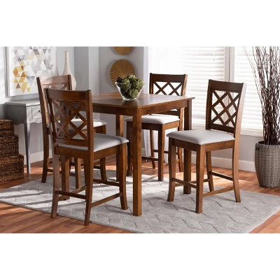 5pc Alora Fabric Upholstered Wood Pub Counter Height Dining Set Gray/Brown - Baxton Studio - Image 5