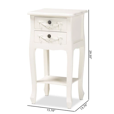 Eliya Wood 2 Drawer Nightstand White - Baxton Studio - Image 9