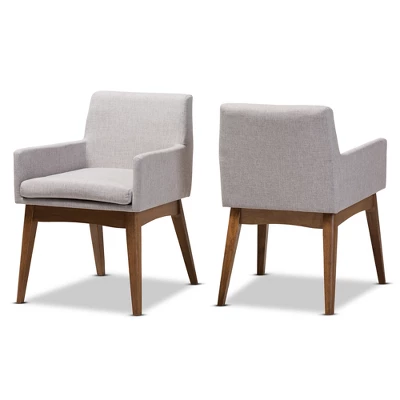 Set Of 2 Nexus Mid Century Modern Walnut Wood Fabric Upholstered Dining Armchair - Baxton Studio - Image 8
