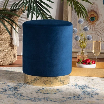 Chaela Velvet Metal Ottoman - Baxton Studio - Image 4
