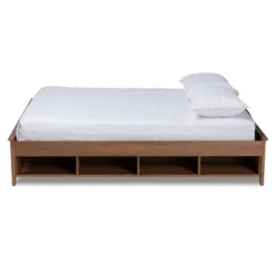 Anders Wood Platform Storage Bed Frame With Built-In Shelves Ash Walnut - Baxton Studio