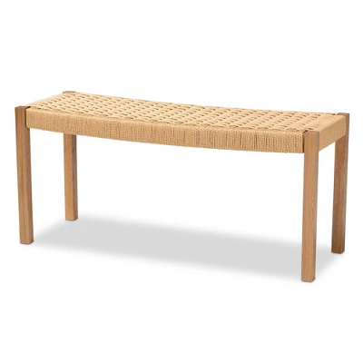 Pacari Rustic Transitional Wood Hemp Accent Bench Oak Brown - Baxton Studio - Image 3