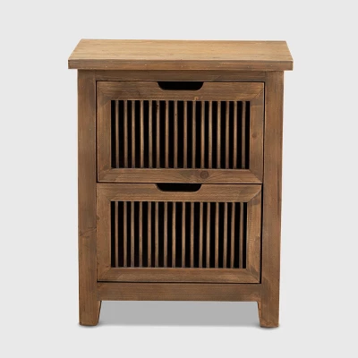 Clement 2 Drawer Wood Spindle Nightstand Brown - Baxton Studio - Image 2