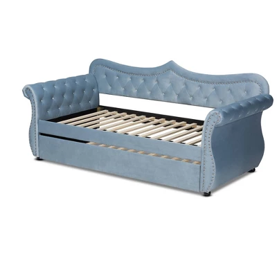 Twin Abbie Velvet Tufted Daybed With Trundle Light Blue - Baxton Studio - Image 3